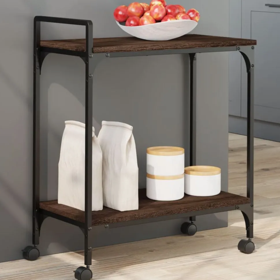 vidaXL Keukentrolley 60,5x31x72,5 cm bewerkt hout bruin eikenkleurig
