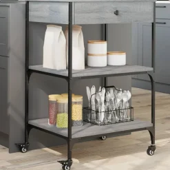 vidaXL Keukentrolley 60x48x89,5 cm bewerkt hout grijs sonoma eiken