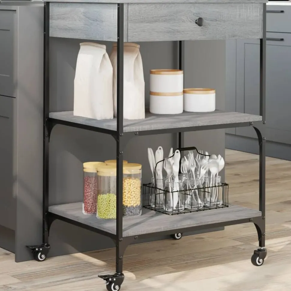 vidaXL Keukentrolley 60x48x89,5 cm bewerkt hout grijs sonoma eiken