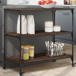 vidaXL Keukentrolley 102x50x95 cm bewerkt hout bruin eikenkleurig