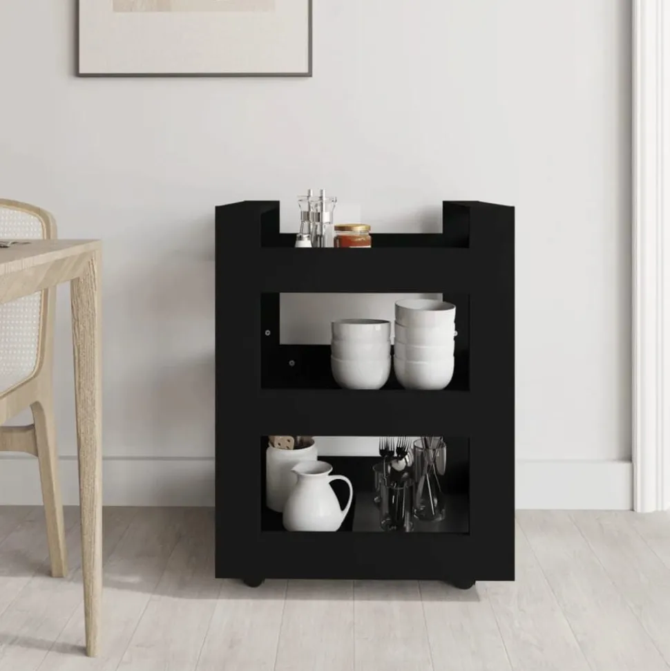 vidaXL Keukentrolley 60x45x80 cm bewerkt hout zwart