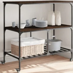 vidaXL Keukentrolley 100x50x95 cm bewerkt hout bruin eikenkleurig