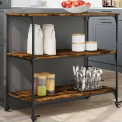 vidaXL Keukentrolley 102x50x95 cm bewerkt hout gerookt eikenkleurig