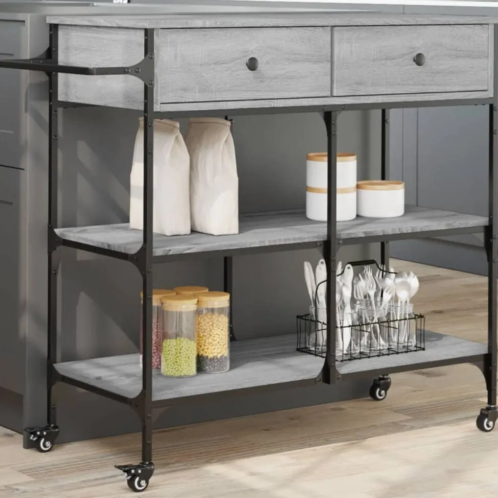 vidaXL Keukentrolley 105x42x95 cm bewerkt hout grijs sonoma eikenkleur