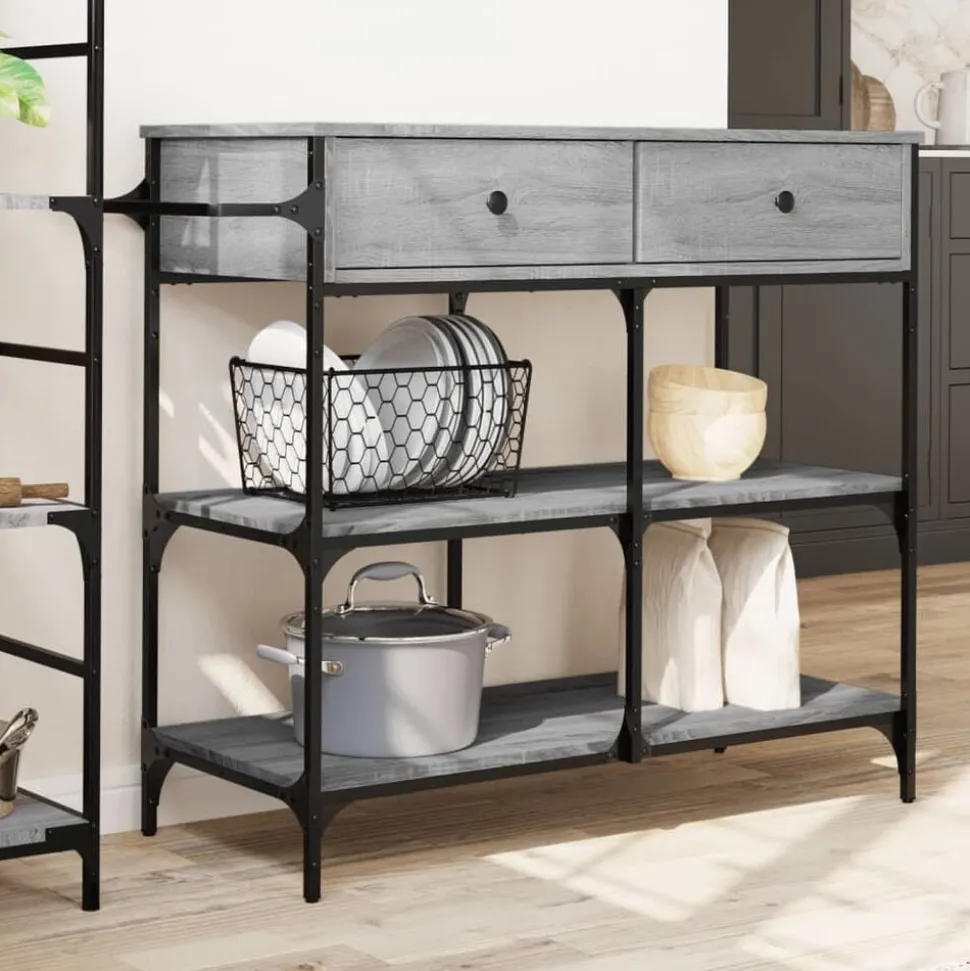 vidaXL Keukentrolley 105x42x95 cm bewerkt hout grijs sonoma eikenkleur