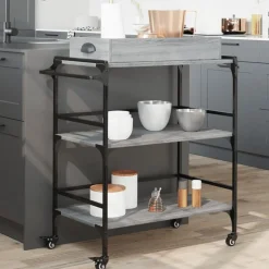 vidaXL Keukentrolley 81,5x41x92,5 cm bewerkt hout grijs sonoma eiken