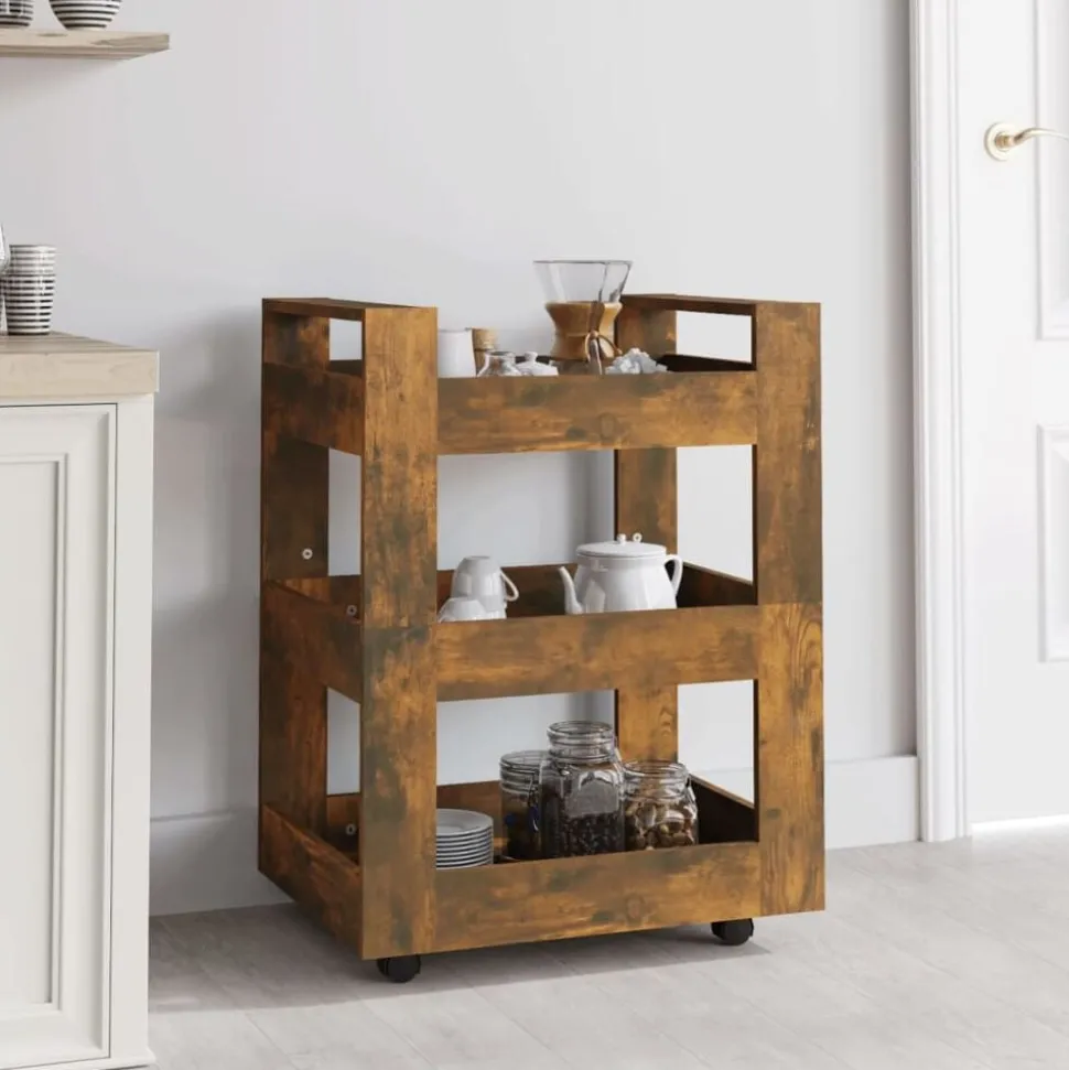 vidaXL Keukentrolley 60x45x80 cm bewerkt hout gerookt eikenkleurig