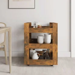vidaXL Keukentrolley 60x45x80 cm bewerkt hout gerookt eikenkleurig