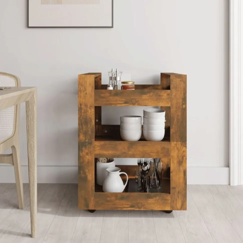 vidaXL Keukentrolley 60x45x80 cm bewerkt hout gerookt eikenkleurig