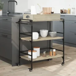 vidaXL Keukentrolley 81,5x41x92,5 cm bewerkt hout sonoma eikenkleurig