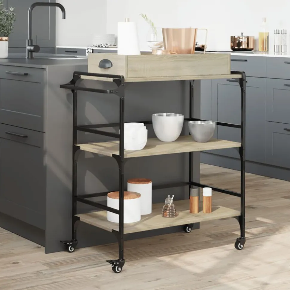 vidaXL Keukentrolley 81,5x41x92,5 cm bewerkt hout sonoma eikenkleurig