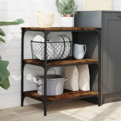 vidaXL Keukentrolley 60x41x76 cm bewerkt hout gerookt eikenkleurig