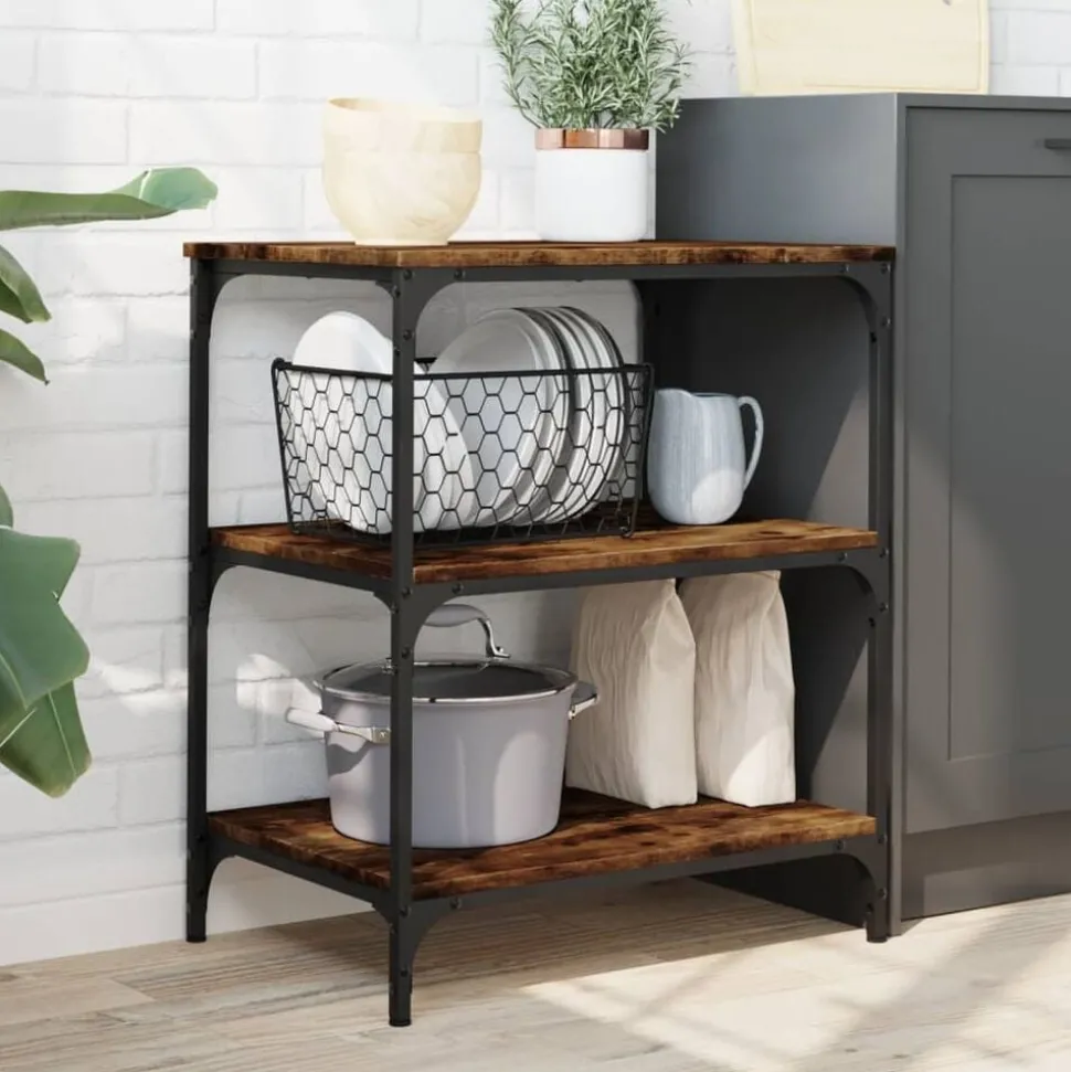 vidaXL Keukentrolley 60x41x76 cm bewerkt hout gerookt eikenkleurig