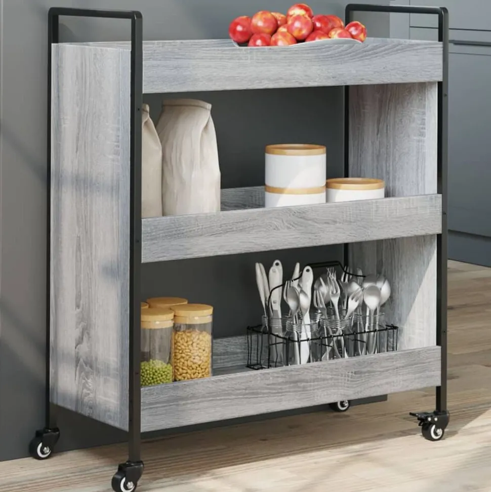 vidaXL Keukentrolley 70x30x82 cm bewerkt hout grijs sonoma eikenkleur