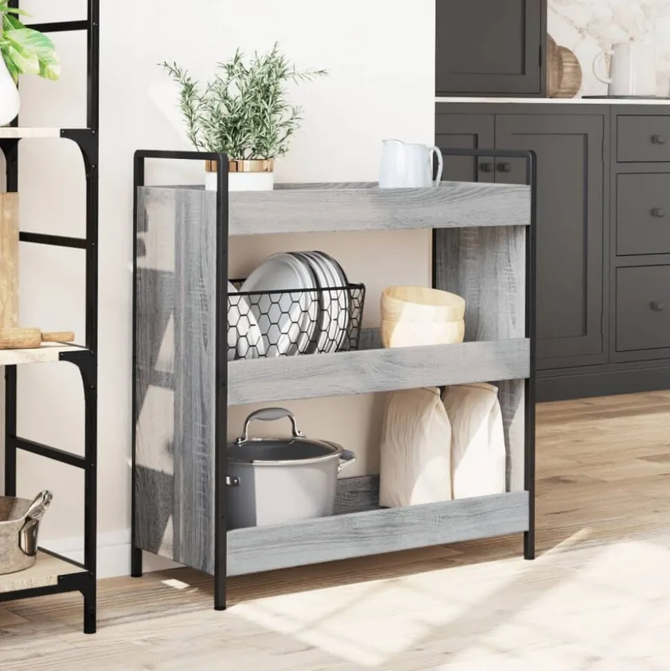 vidaXL Keukentrolley 70x30x82 cm bewerkt hout grijs sonoma eikenkleur
