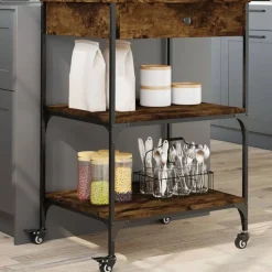 vidaXL Keukentrolley 60x48x89,5 cm bewerkt hout gerookt eikenkleurig