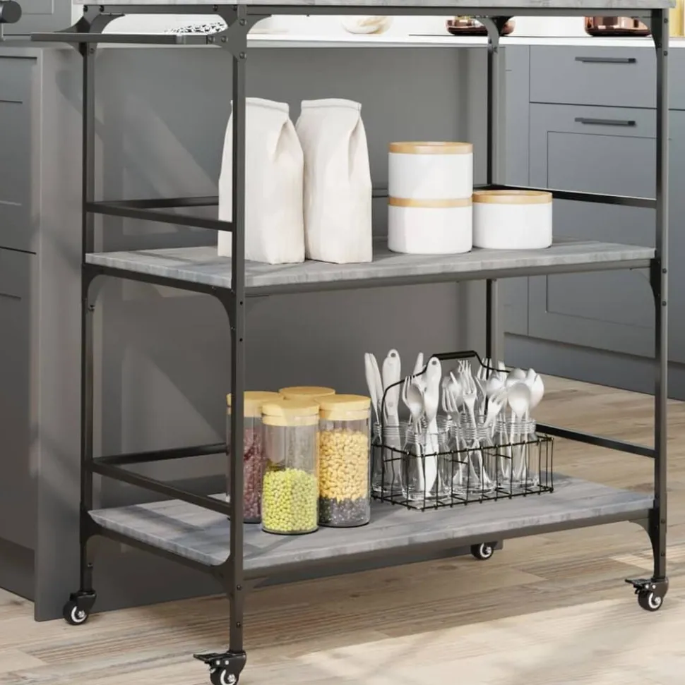 vidaXL Keukentrolley 100,5x50x105 cm grijs sonoma eikenkleur