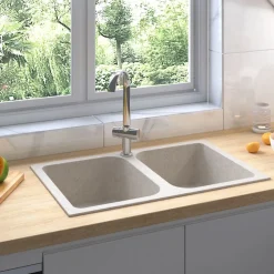 vidaXL Keukenwasbak Beige 76 x 48 x 30 cm Kwarts en hars