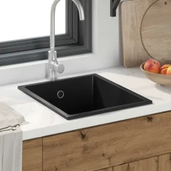 vidaXL Keukenwasbak Zwart 38 x 44 x 20 cm Graniet