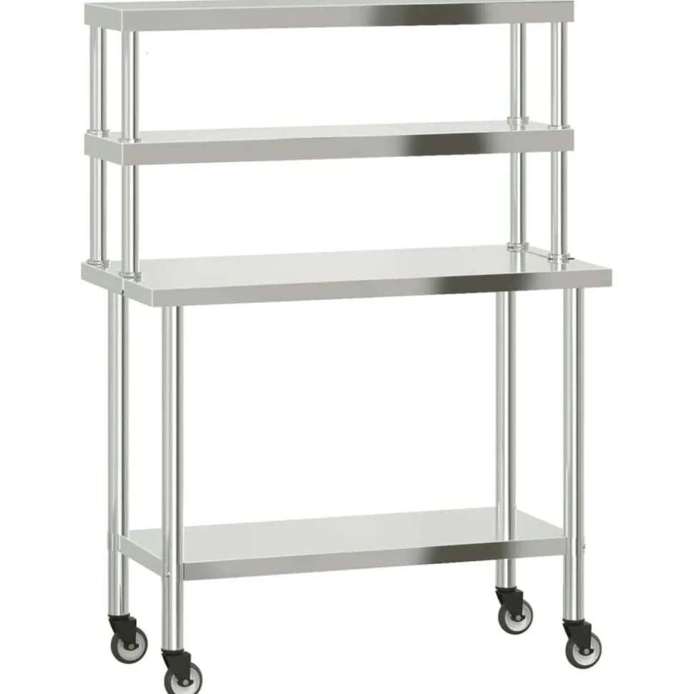 vidaXL Keukenwerktafel met bovenschap 110x55x150 cm roestvrij staal