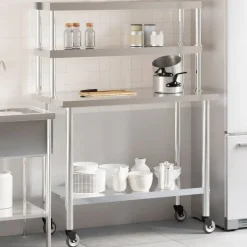 vidaXL Keukenwerktafel met bovenschap 110x55x150 cm roestvrij staal