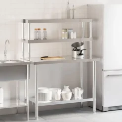 vidaXL Keukenwerktafel met bovenschap 110x55x150 cm roestvrij staal