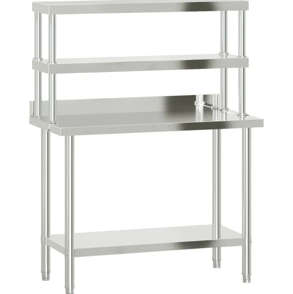 vidaXL Keukenwerktafel met bovenschap 110x55x150 cm roestvrij staal