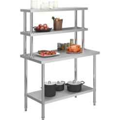vidaXL Keukenwerktafel met bovenschap 120x60x150 cm roestvrij staal