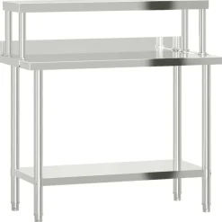 vidaXL Keukenwerktafel met bovenschap 110x55x120 cm roestvrij staal