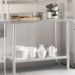 vidaXL Keukenwerktafel met bovenschap 110x55x120 cm roestvrij staal