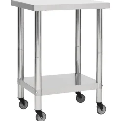 vidaXL Keukenwerktafel met wielen 60x30x85 cm roestvrij staal