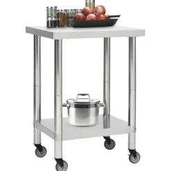 vidaXL Keukenwerktafel met wielen 60x30x85 cm roestvrij staal