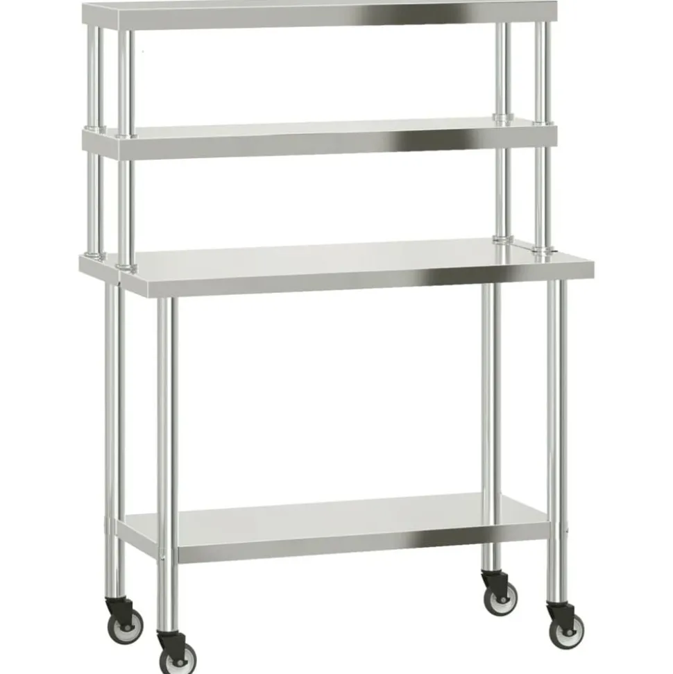 vidaXL Keukenwerktafel met bovenschap 110x55x150 cm roestvrij staal