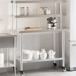 vidaXL Keukenwerktafel met bovenschap 110x55x150 cm roestvrij staal