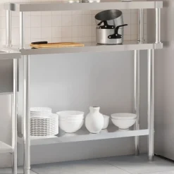 vidaXL Keukenwerktafel met bovenschap 110x30x120 cm roestvrij staal