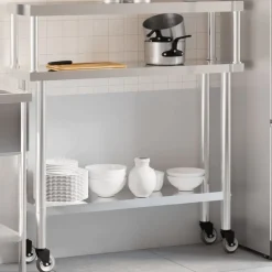vidaXL Keukenwerktafel met bovenschap 110x30x120 cm roestvrij staal