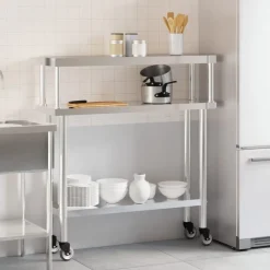 vidaXL Keukenwerktafel met bovenschap 110x30x120 cm roestvrij staal