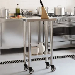 vidaXL Keukenwerktafel met wielen 55x30x85 cm roestvrij staal
