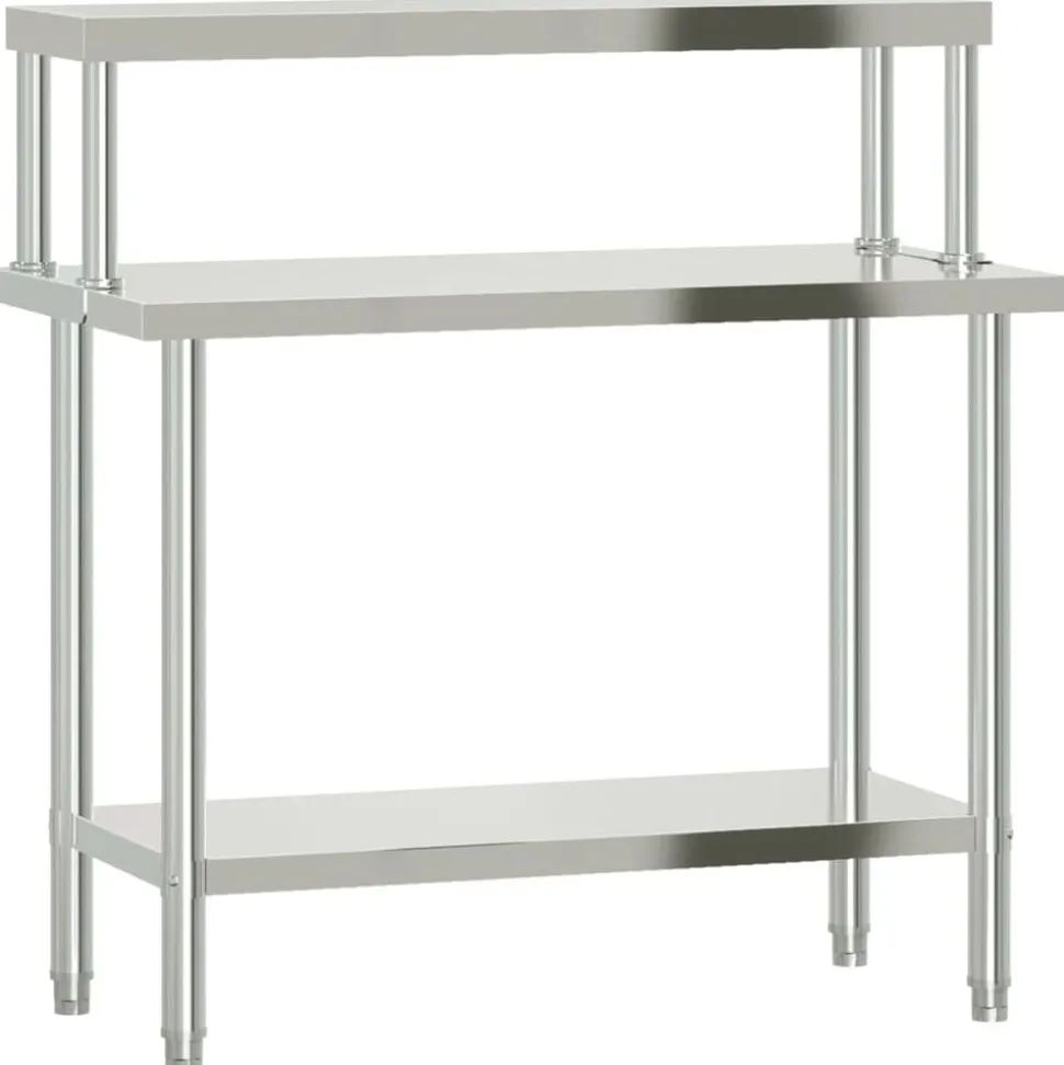 vidaXL Keukenwerktafel met bovenschap 110x55x120 cm roestvrij staal