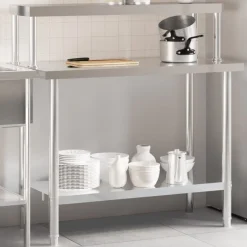 vidaXL Keukenwerktafel met bovenschap 110x55x120 cm roestvrij staal