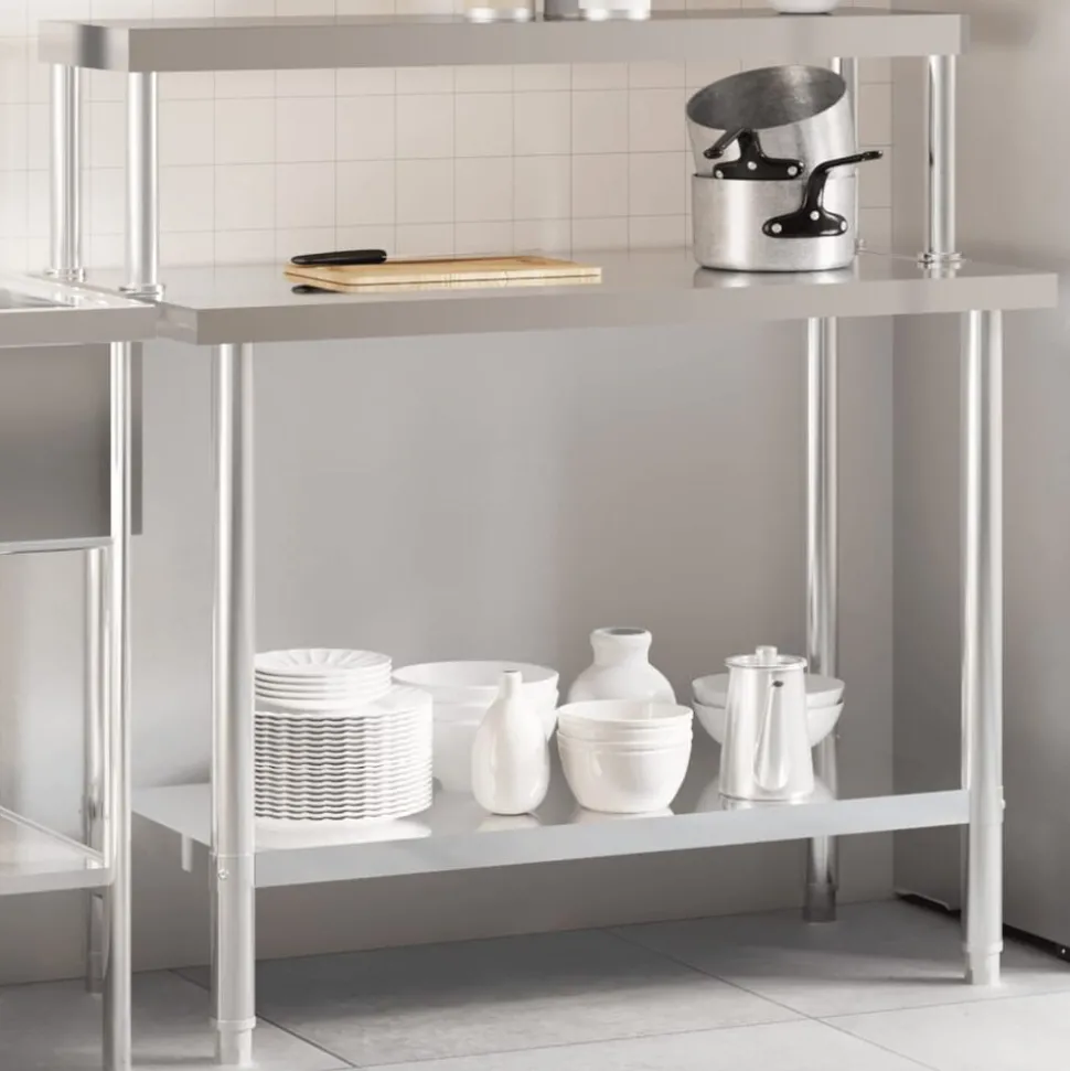 vidaXL Keukenwerktafel met bovenschap 110x55x120 cm roestvrij staal