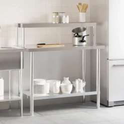 vidaXL Keukenwerktafel met bovenschap 110x55x120 cm roestvrij staal