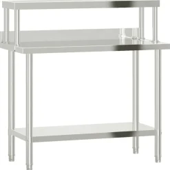vidaXL Keukenwerktafel met bovenschap 110x55x120 cm roestvrij staal