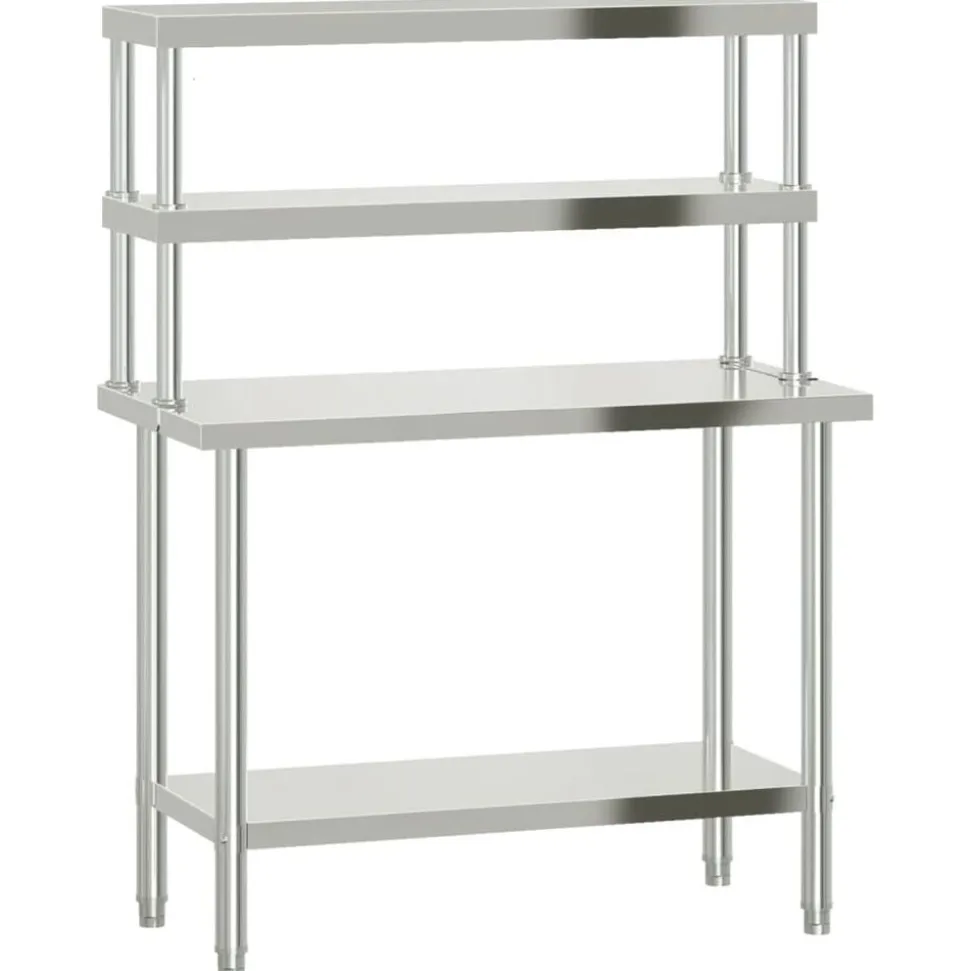 vidaXL Keukenwerktafel met bovenschap 110x55x150 cm roestvrij staal