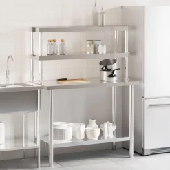 vidaXL Keukenwerktafel met bovenschap 110x55x150 cm roestvrij staal