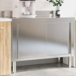 vidaXL Keukenwerktafel met schuifdeuren roestvrijstaal