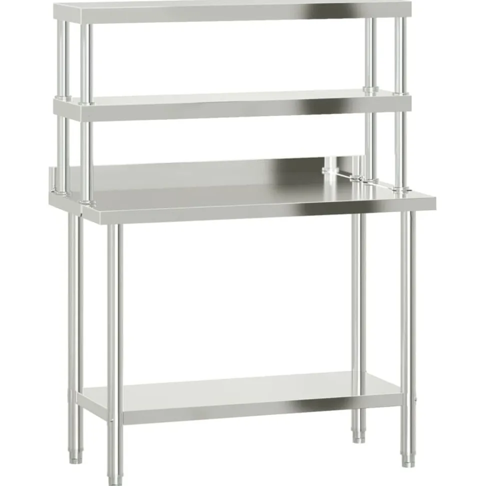 vidaXL Keukenwerktafel met bovenschap 110x55x150 cm roestvrij staal
