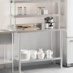 vidaXL Keukenwerktafel met bovenschap 110x55x150 cm roestvrij staal