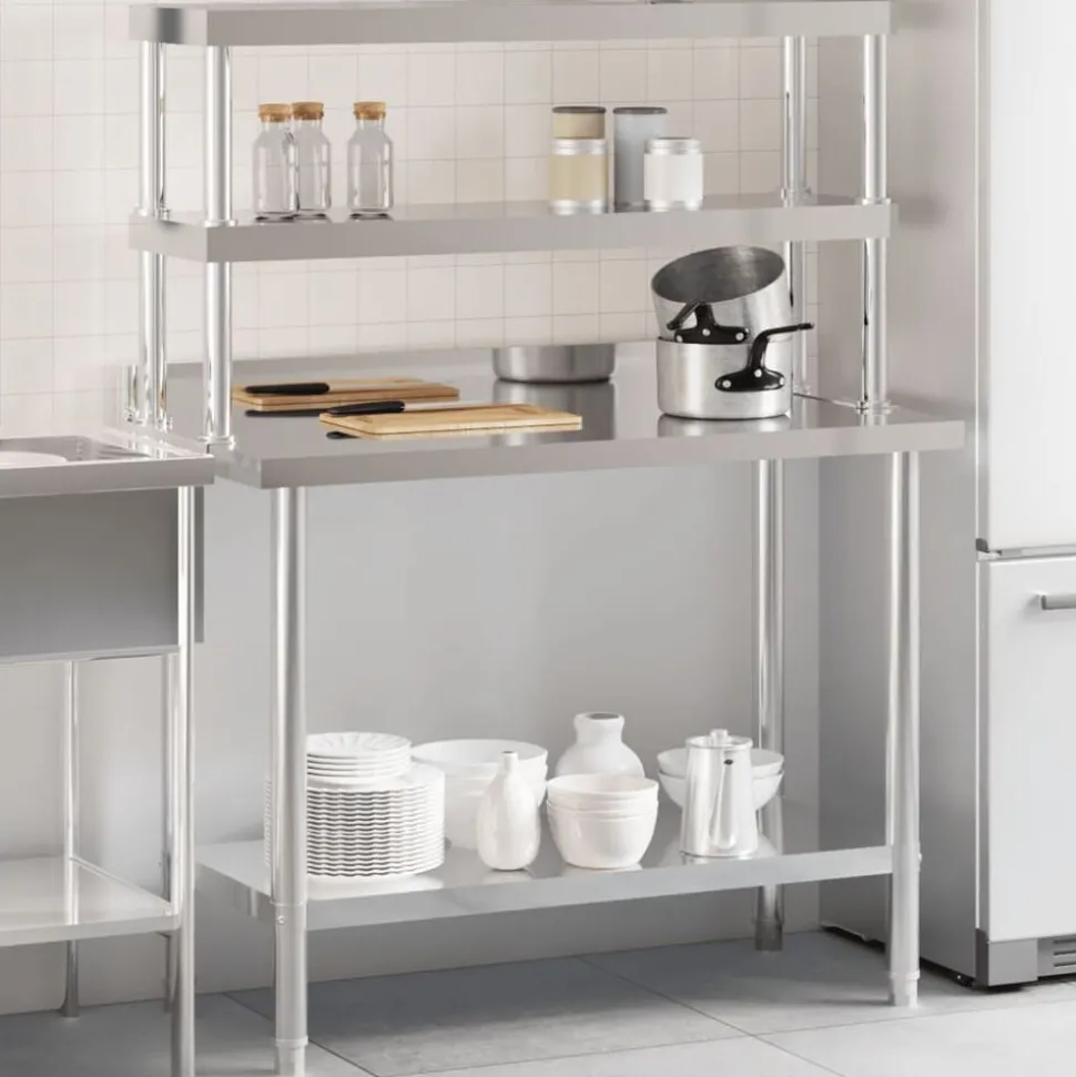 vidaXL Keukenwerktafel met bovenschap 110x55x150 cm roestvrij staal