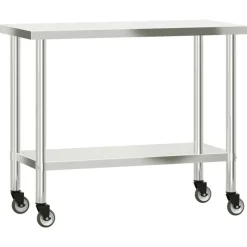 vidaXL Keukenwerktafel met wielen 110x55x85 cm roestvrij staal